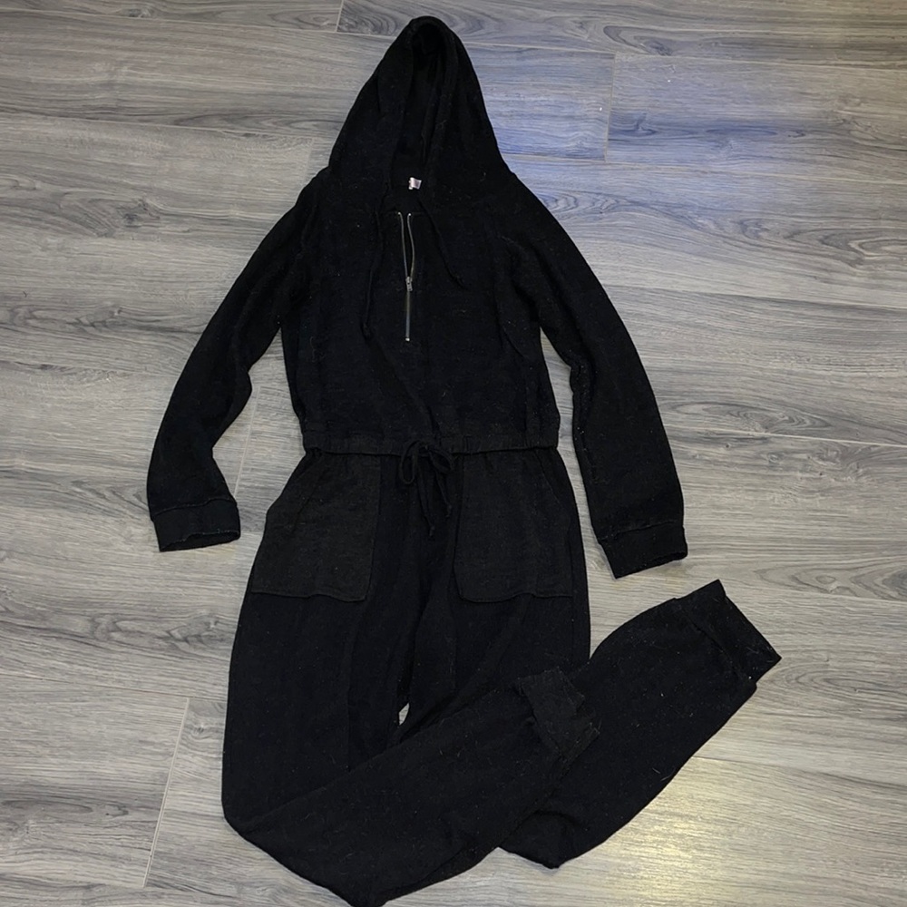 Large black soft hooded romper